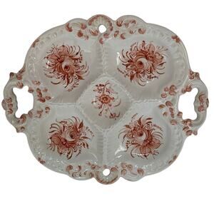 VTG Lord & Taylor Serving Plate Roses 16x13 Hand Painted Italy Divided Handles